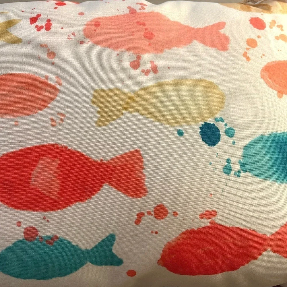 Thro Home Colorful Fish Pattern Indoor Outdoor Decorative Pillow NWT Rectangular